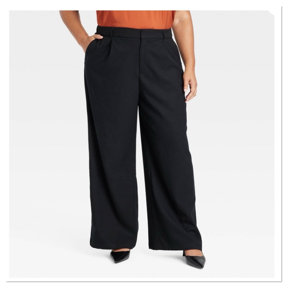 Women's Black Wide-Leg Trousers Pants Ava & Viv